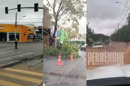 Temporal provoca alagamentos, derruba árvores e deixa semáforos apagados em Cuiabá